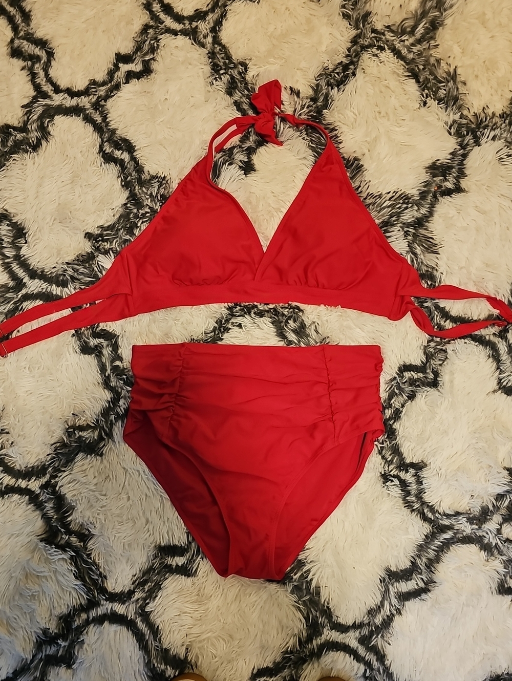 SHEIN Red High-Waist Halter Bikini Set